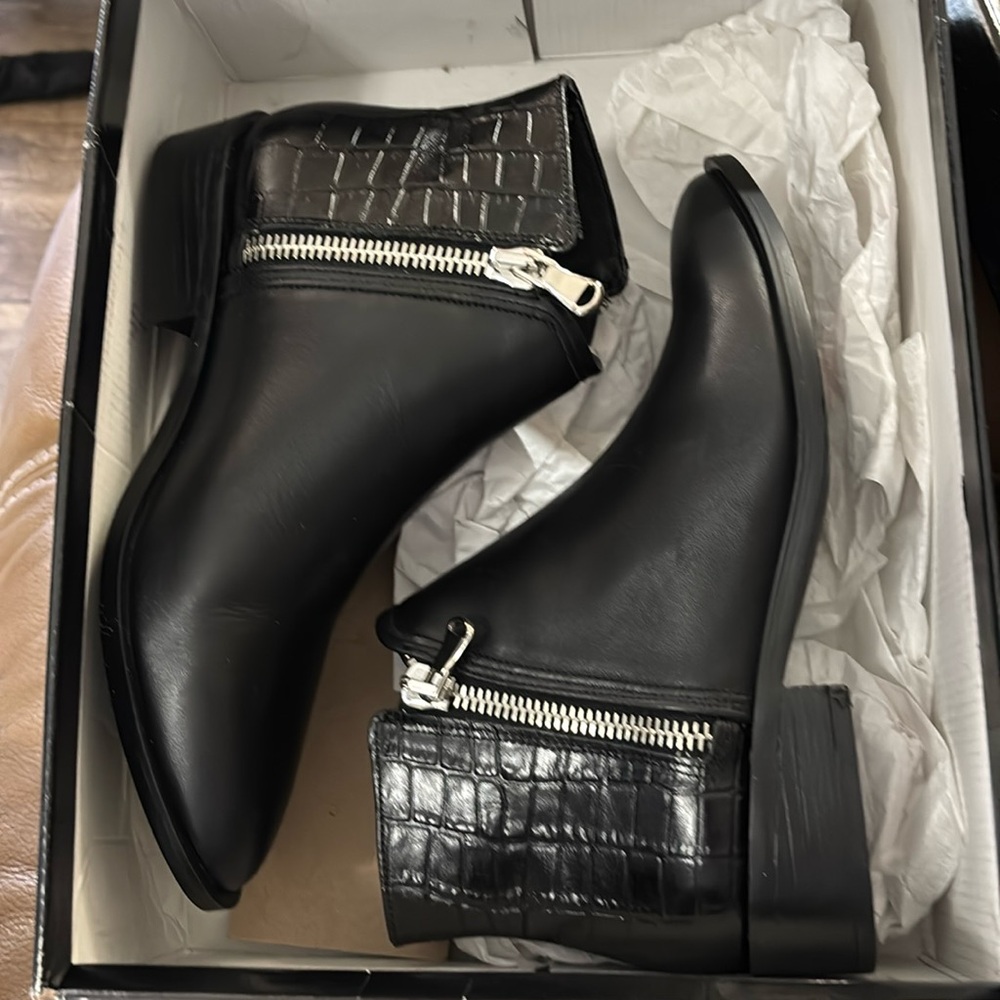 Steven By Steve Madden Black Ankle Boots with Croc Texture